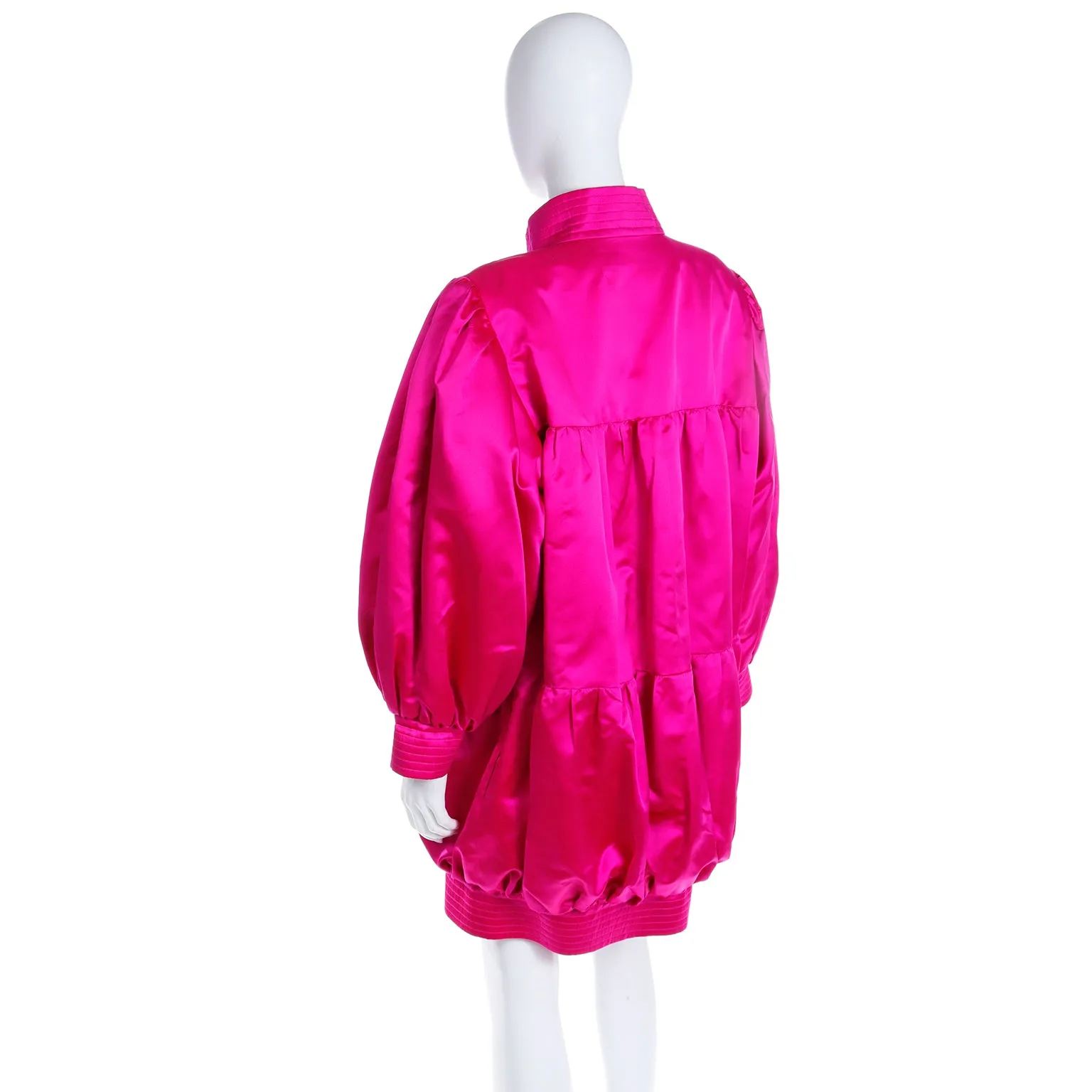 1980s Nina Ricci Paris Hot Pink Satin Oversized Jacket or Evening Dress