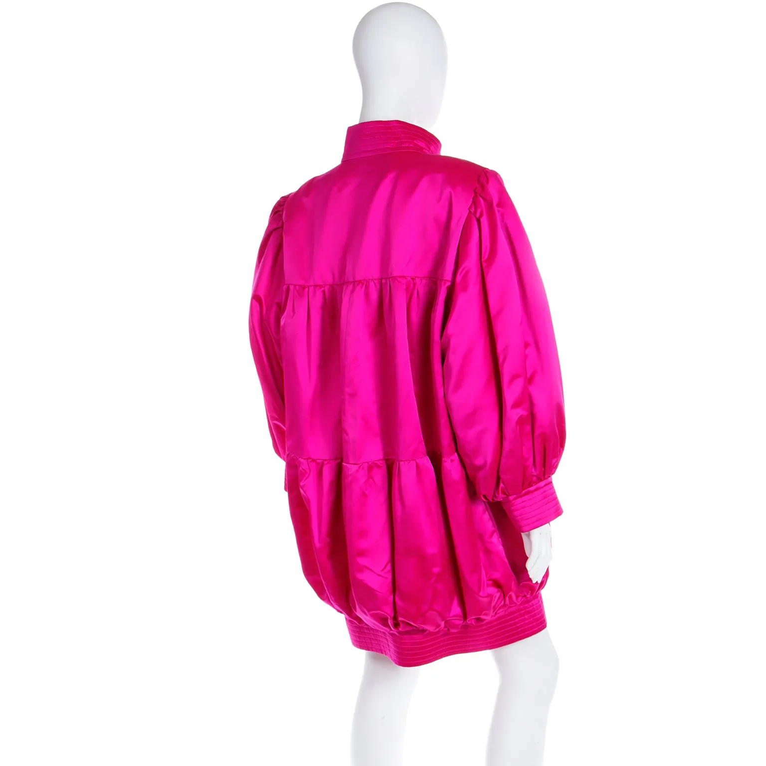 1980s Nina Ricci Paris Hot Pink Satin Oversized Jacket or Evening Dress