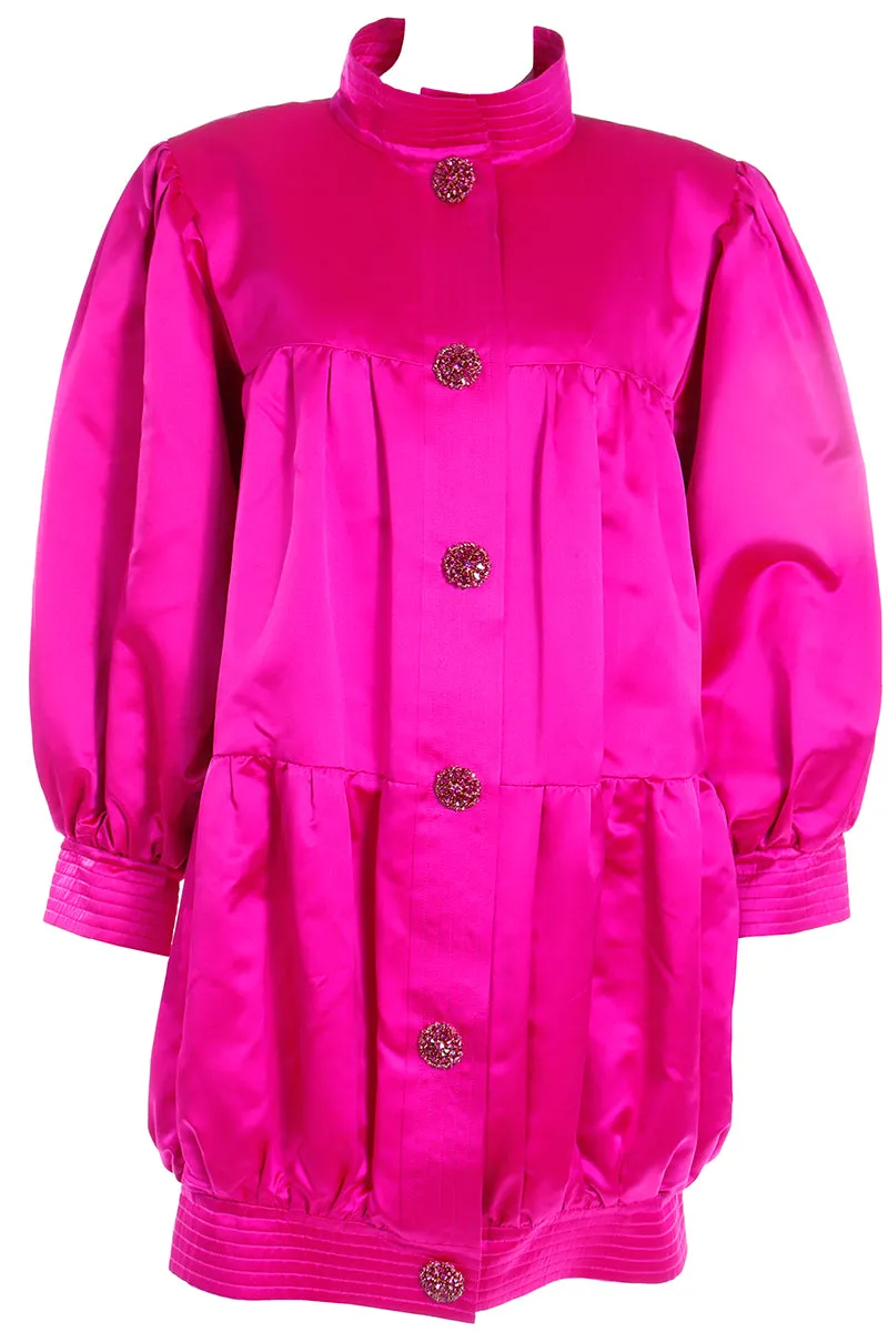 1980s Nina Ricci Paris Hot Pink Satin Oversized Jacket or Evening Dress