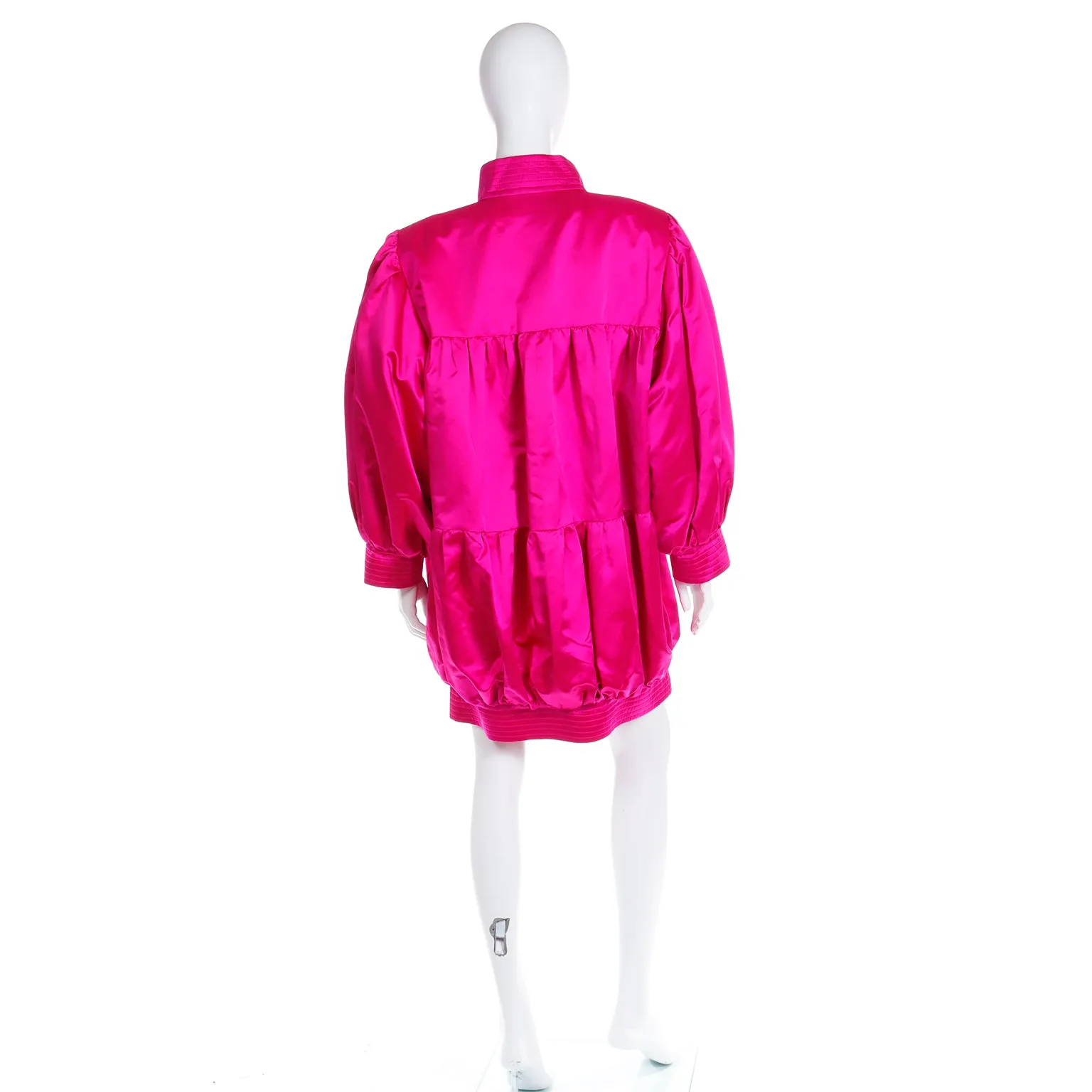 1980s Nina Ricci Paris Hot Pink Satin Oversized Jacket or Evening Dress