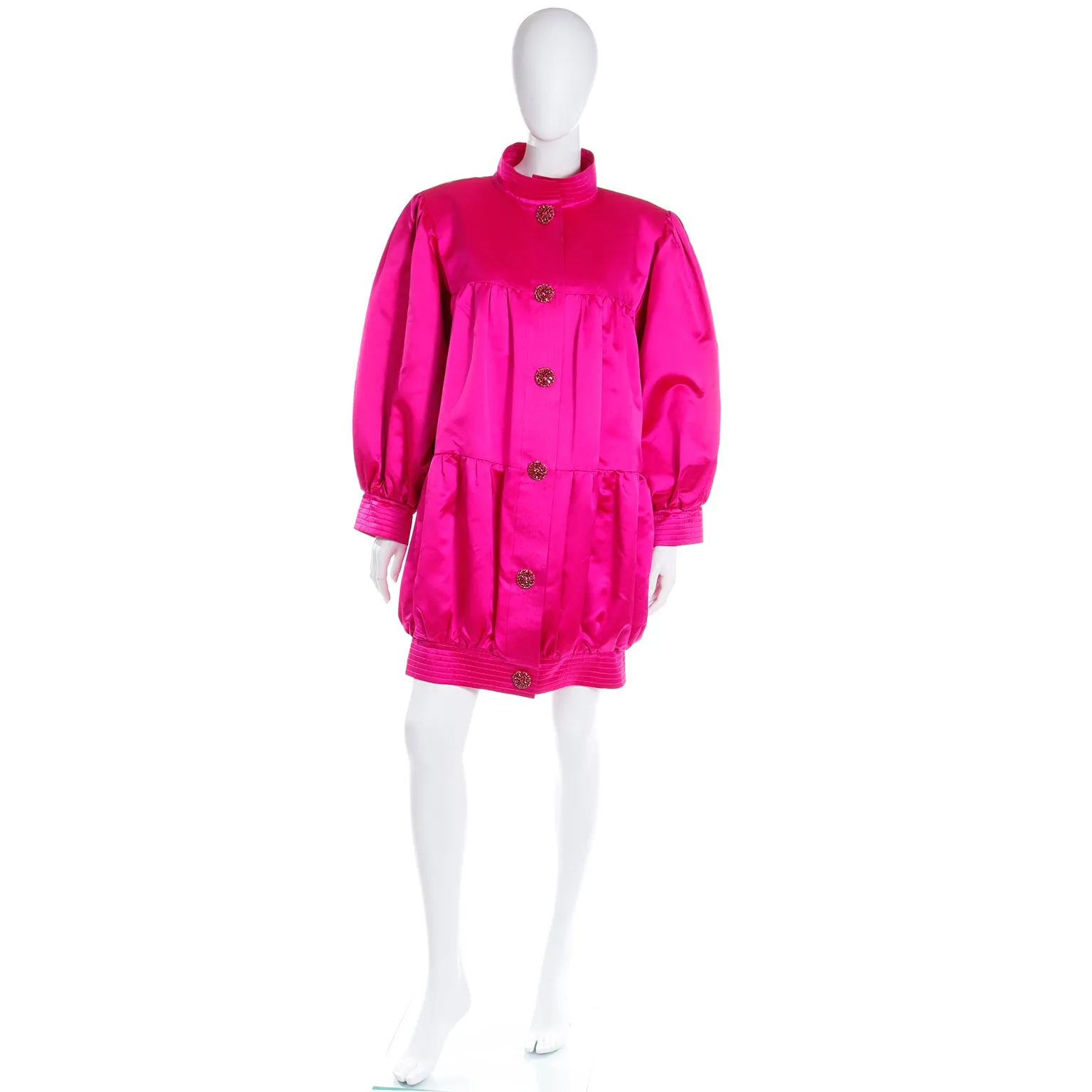 1980s Nina Ricci Paris Hot Pink Satin Oversized Jacket or Evening Dress