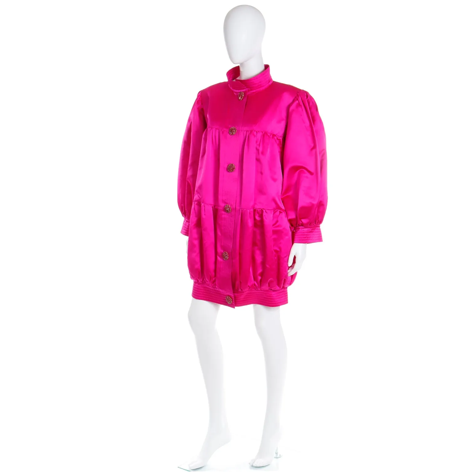 1980s Nina Ricci Paris Hot Pink Satin Oversized Jacket or Evening Dress