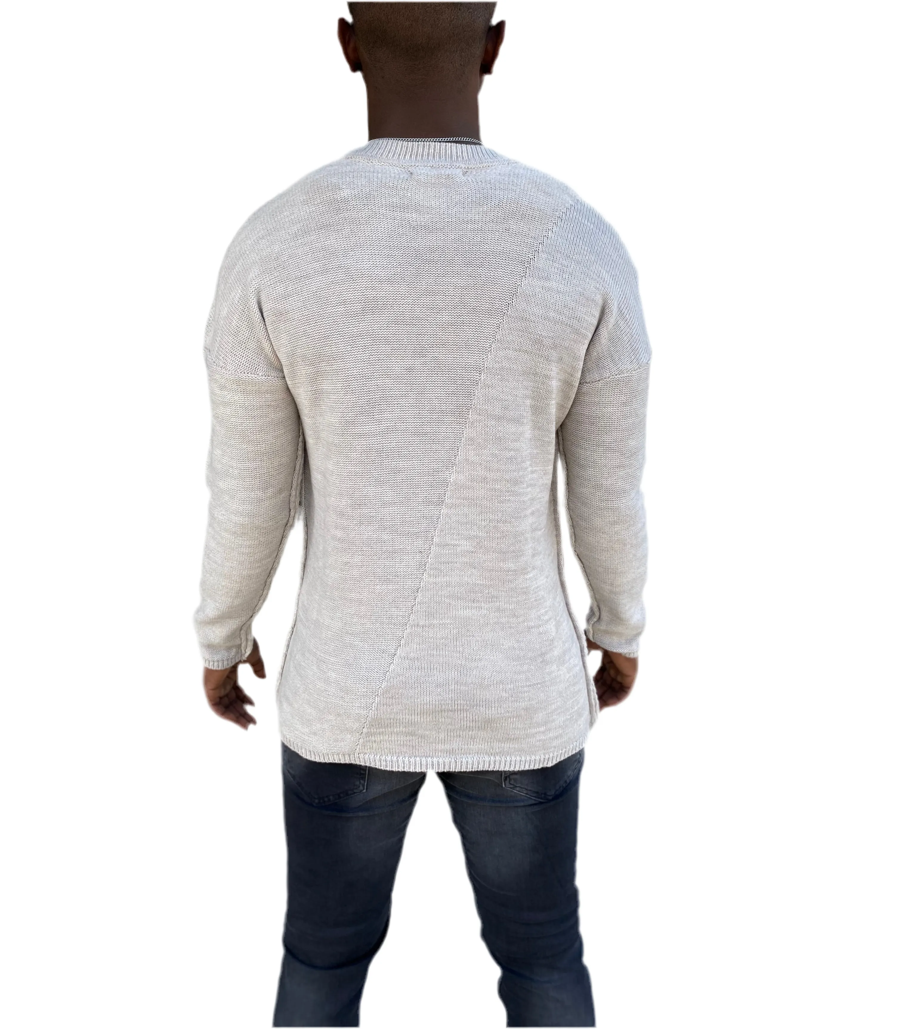 [Adrian] Beige Knitted Crew Neck Light Weight Sweater