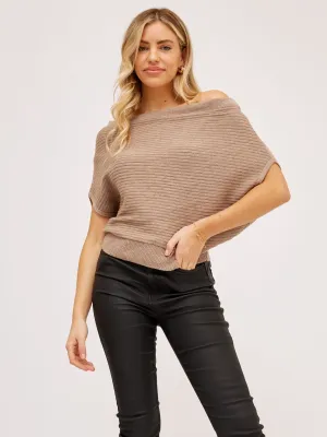 Ashleigh Knitted Off-Shoulder Top / Beige Marl