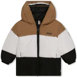 Baby Boys Camel & Black Stripe Puffer Coat