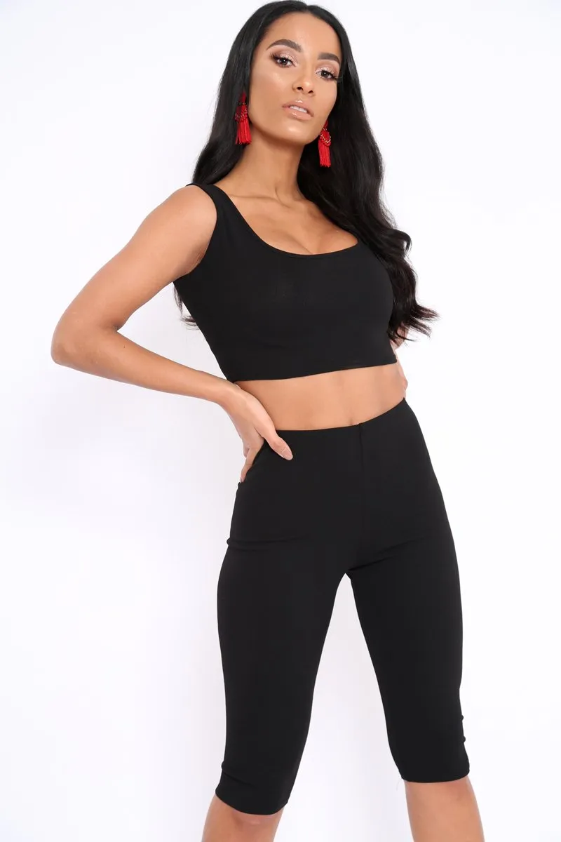 Black Cropped Top and Leggings Co-Ords - Remini