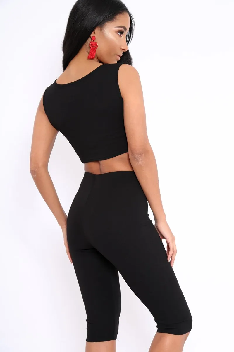 Black Cropped Top and Leggings Co-Ords - Remini