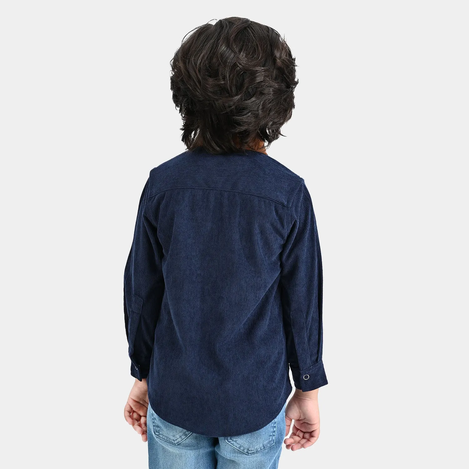 Boys Corduroy Casual Shirt F/S (Contrast Collar)-Blue