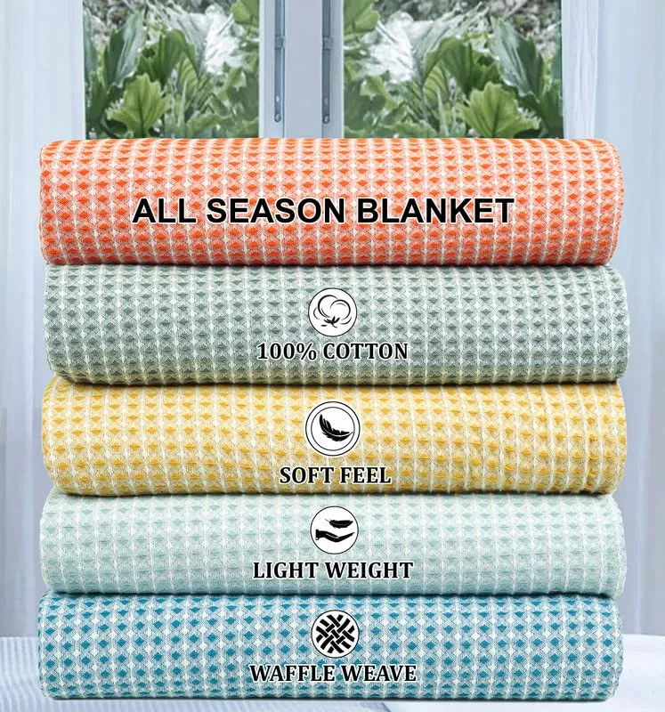 BSB HOME 100% Pure Cotton Thermal Blanket Breathable, Soft Waffle, Cozy & Skin Friendly All Season for Bed & Sofa Indoor and Outdoor Double Bed Blanket | Dohar (Colour- Mint Green, 230 x 250 Cm)