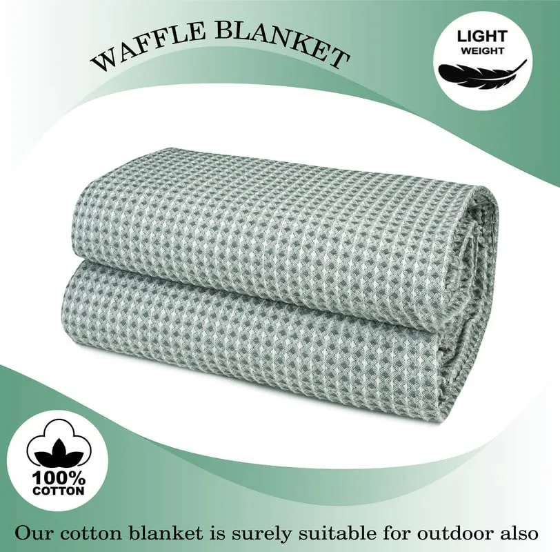 BSB HOME 100% Pure Cotton Thermal Blanket Breathable, Soft Waffle, Cozy & Skin Friendly All Season for Bed & Sofa Indoor and Outdoor Double Bed Blanket | Dohar (Colour- Mint Green, 230 x 250 Cm)