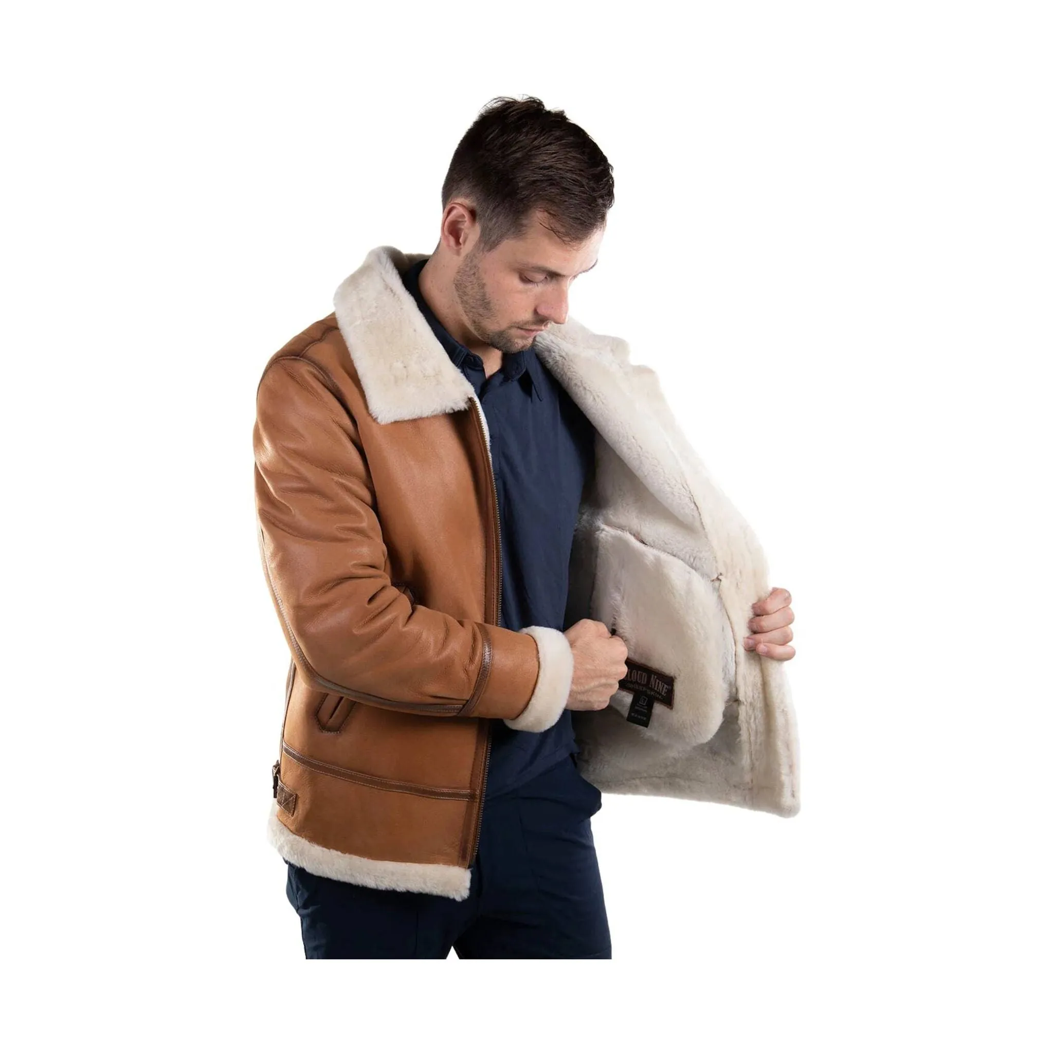 Cloud Nine Men's Sheepskin Western Bomber Coat - Chestnut