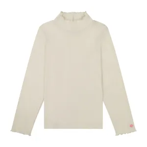 Cream Pima Cotton Ruffle Mock Neck