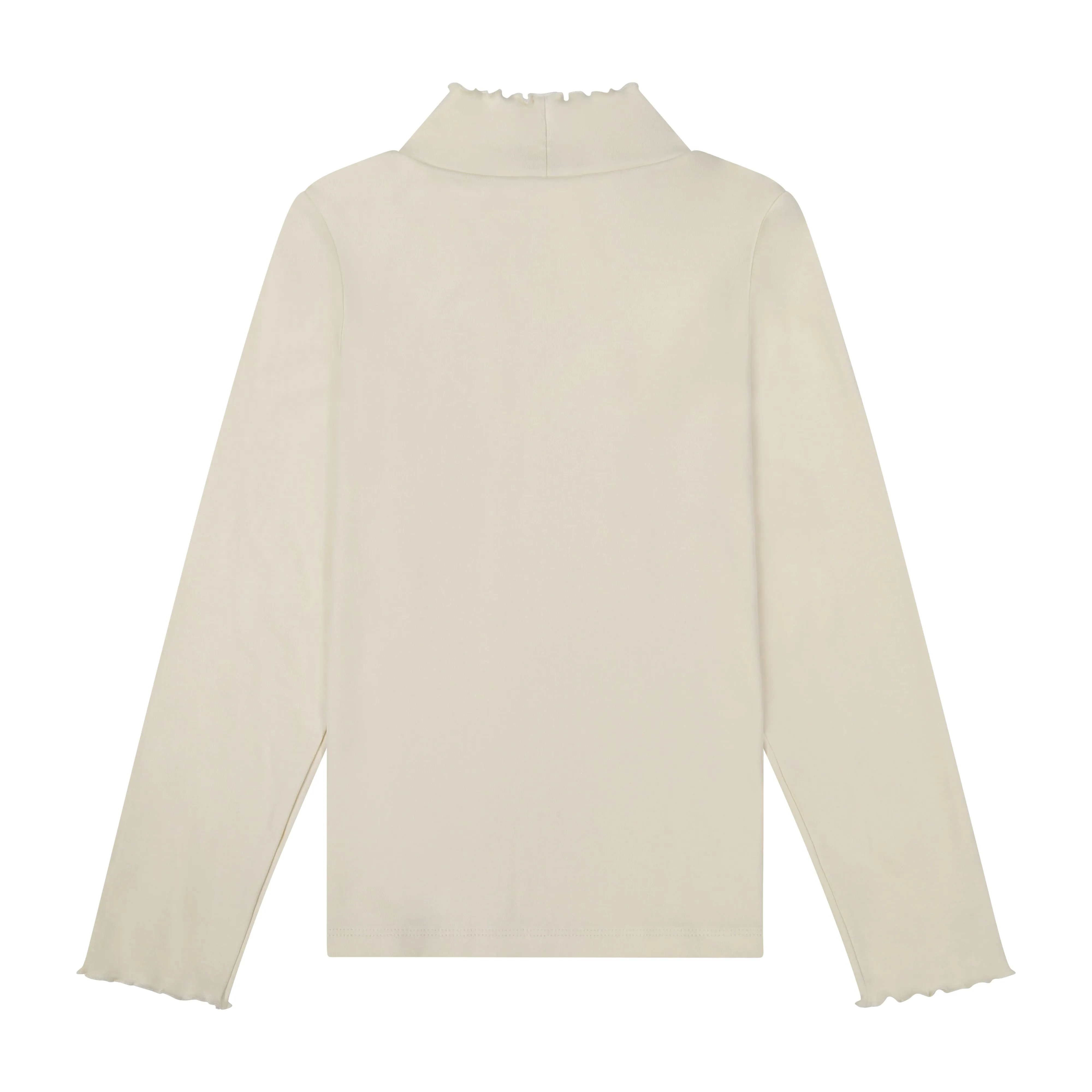 Cream Pima Cotton Ruffle Mock Neck