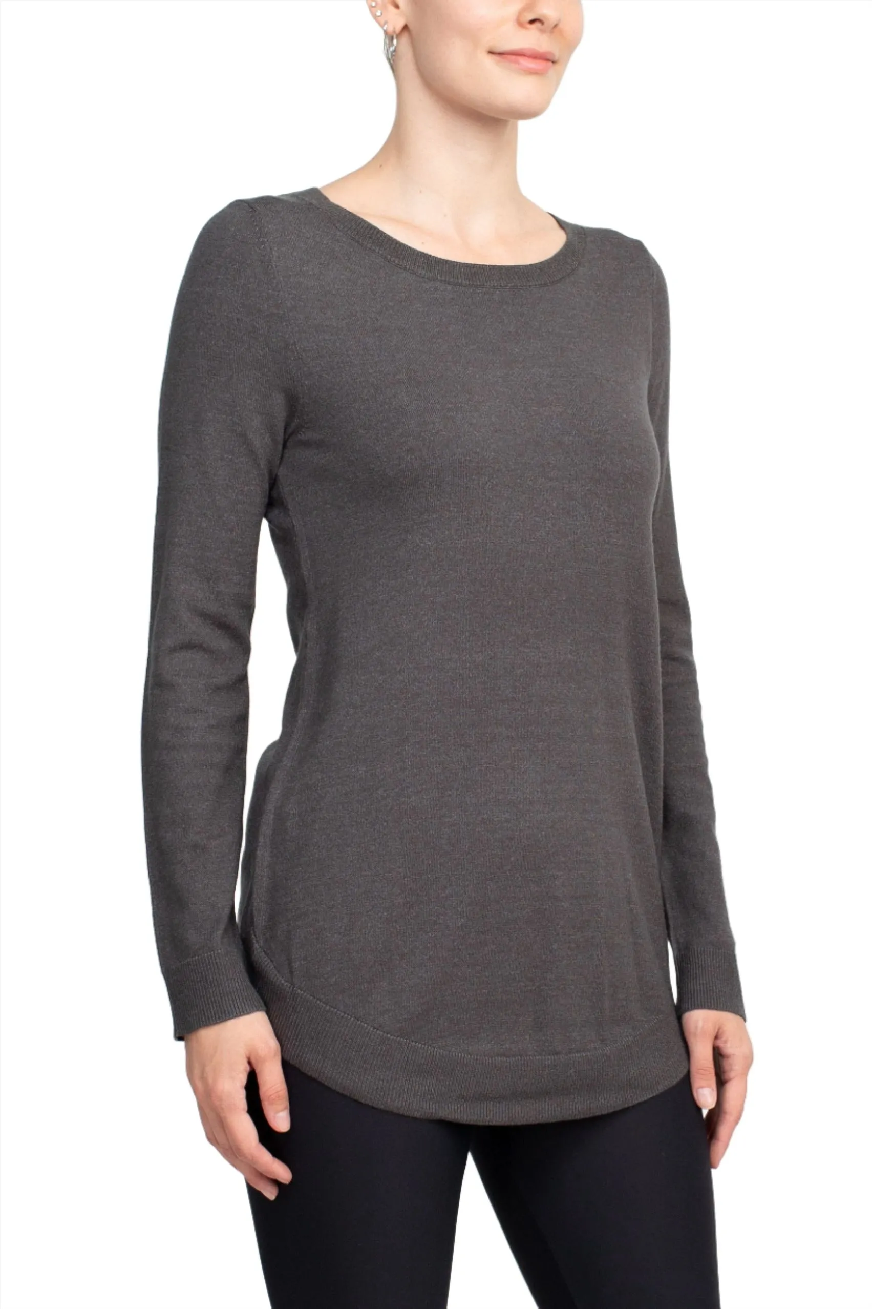 Cupio Scoop Neck Long Sleeve Solid Knit Top