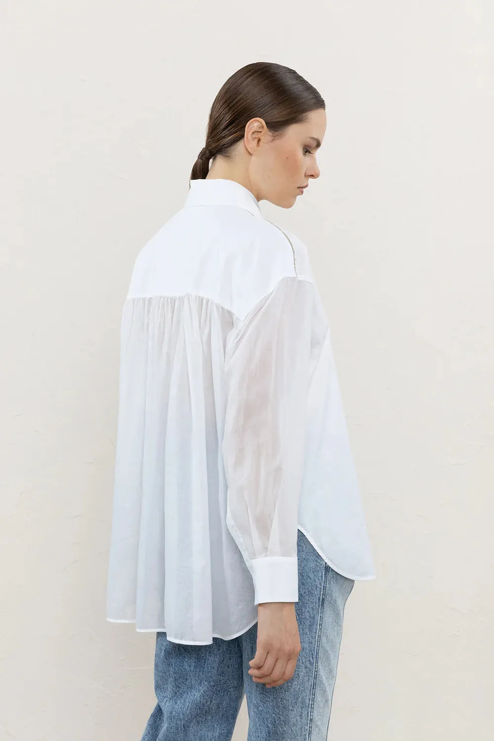 Dual Fabric Oversize Shirt - Pure White