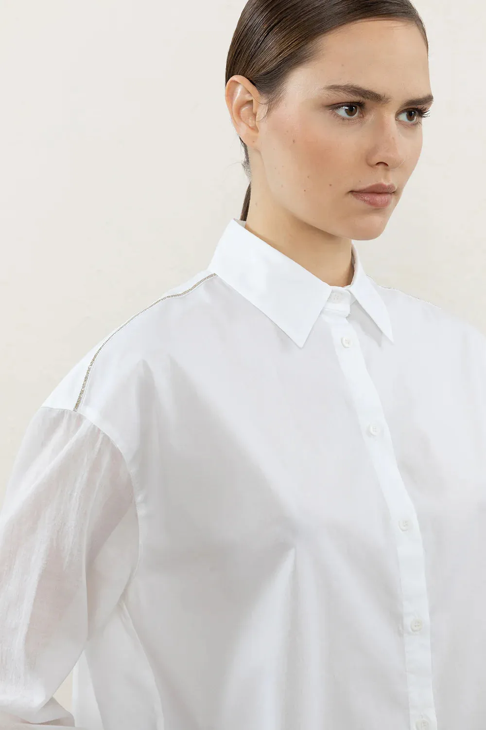 Dual Fabric Oversize Shirt - Pure White