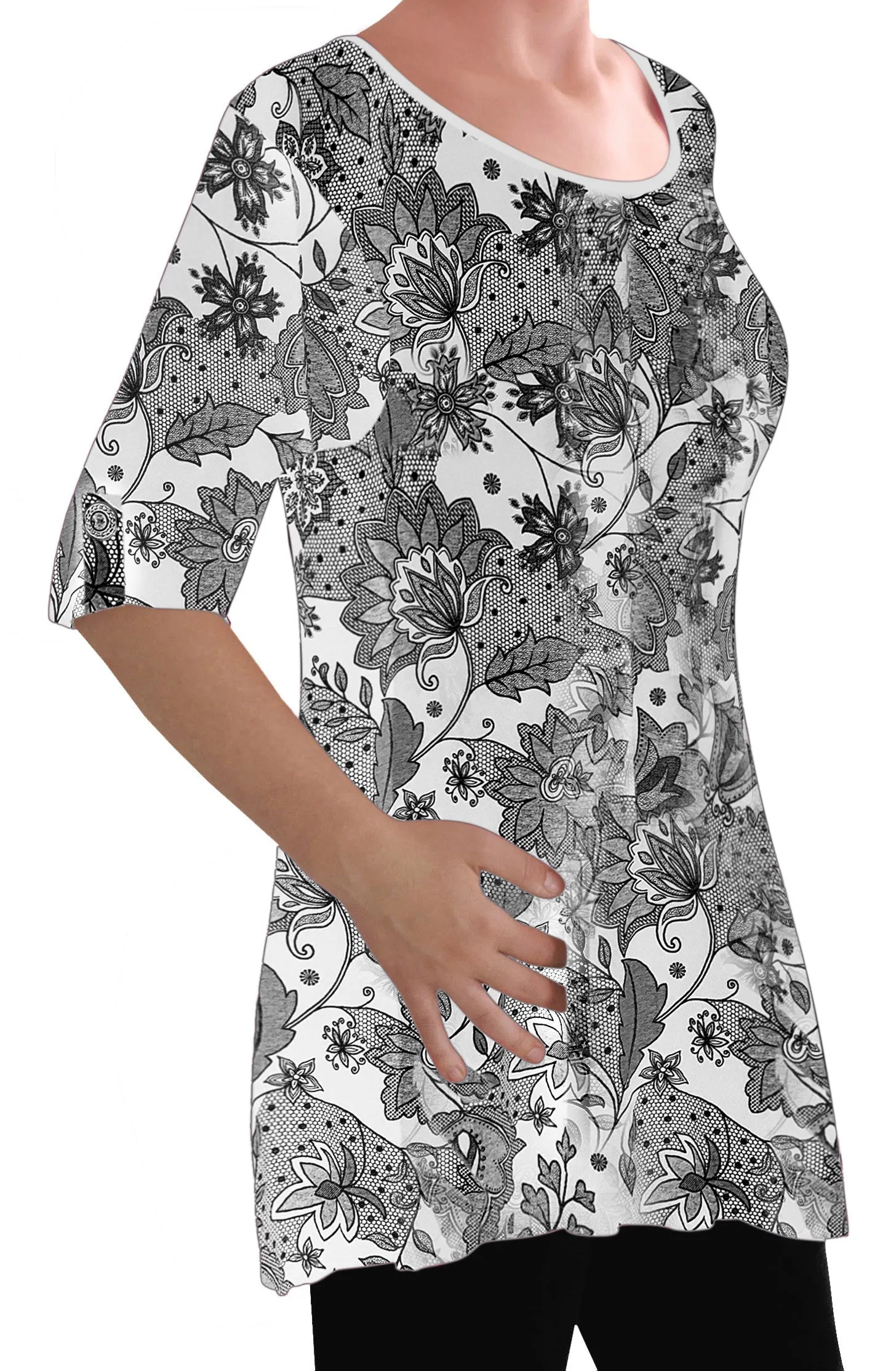 EyeCatch - Eliana Ladies Print Blouse Scoop Neck Tunic Womens Swing Flared T-Shirt Top