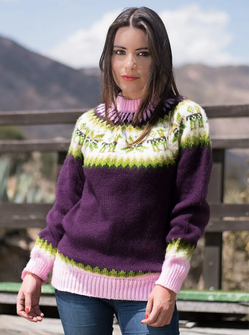 Fair Isle Sweater for Women | Andean Round Neck Alpaca Sweater