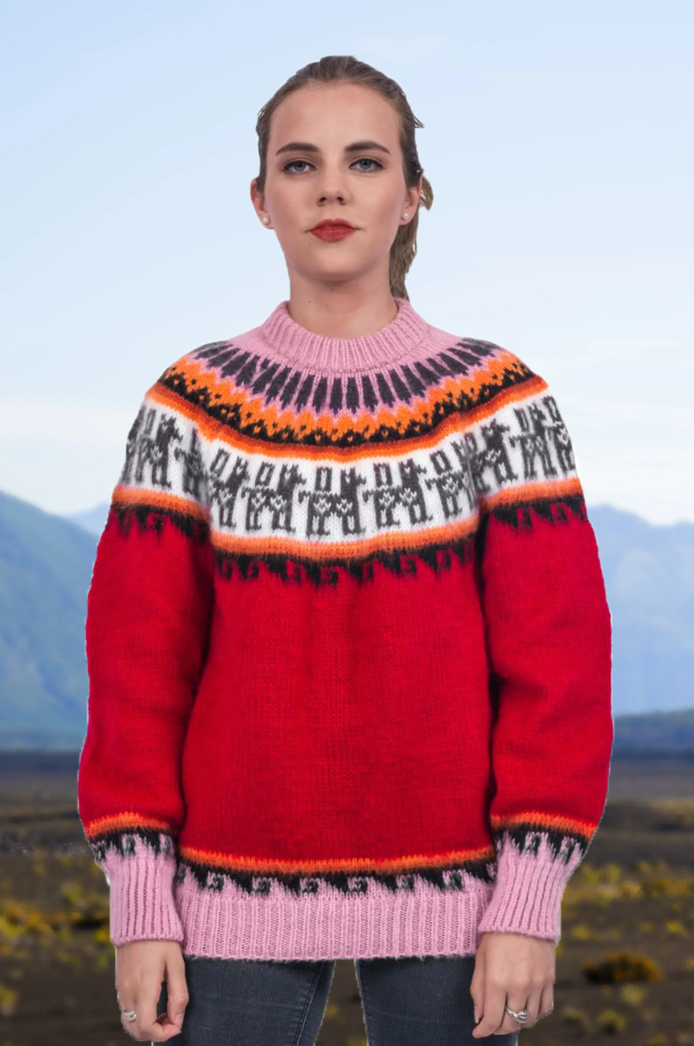 Fair Isle Sweater for Women | Andean Round Neck Alpaca Sweater