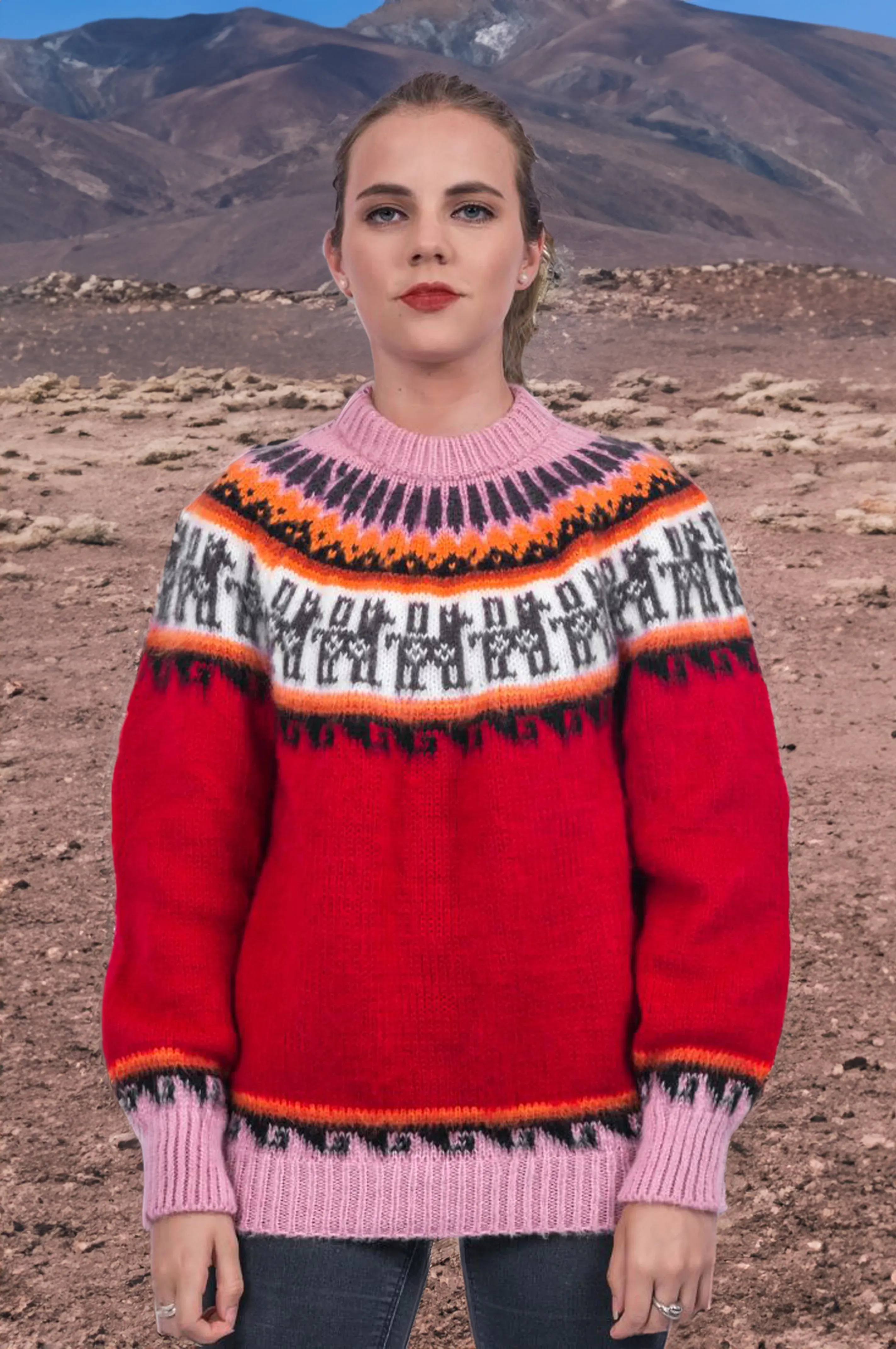 Fair Isle Sweater for Women | Andean Round Neck Alpaca Sweater