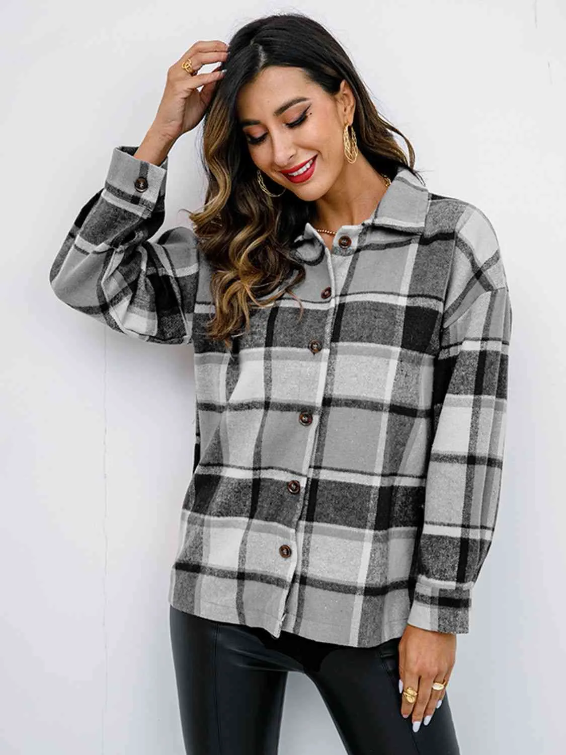 Fall Plaid Button Down Jacket