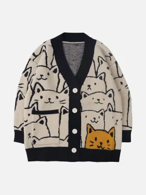 Feline | Knitted Cat Pattern Cardigan