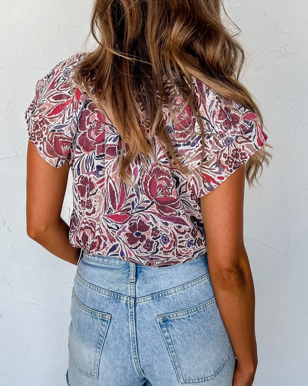 Floral Ruffle V-Neck Blouse