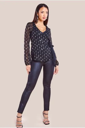 Goddiva Wrap Sequin Top With Cami - Blackgold