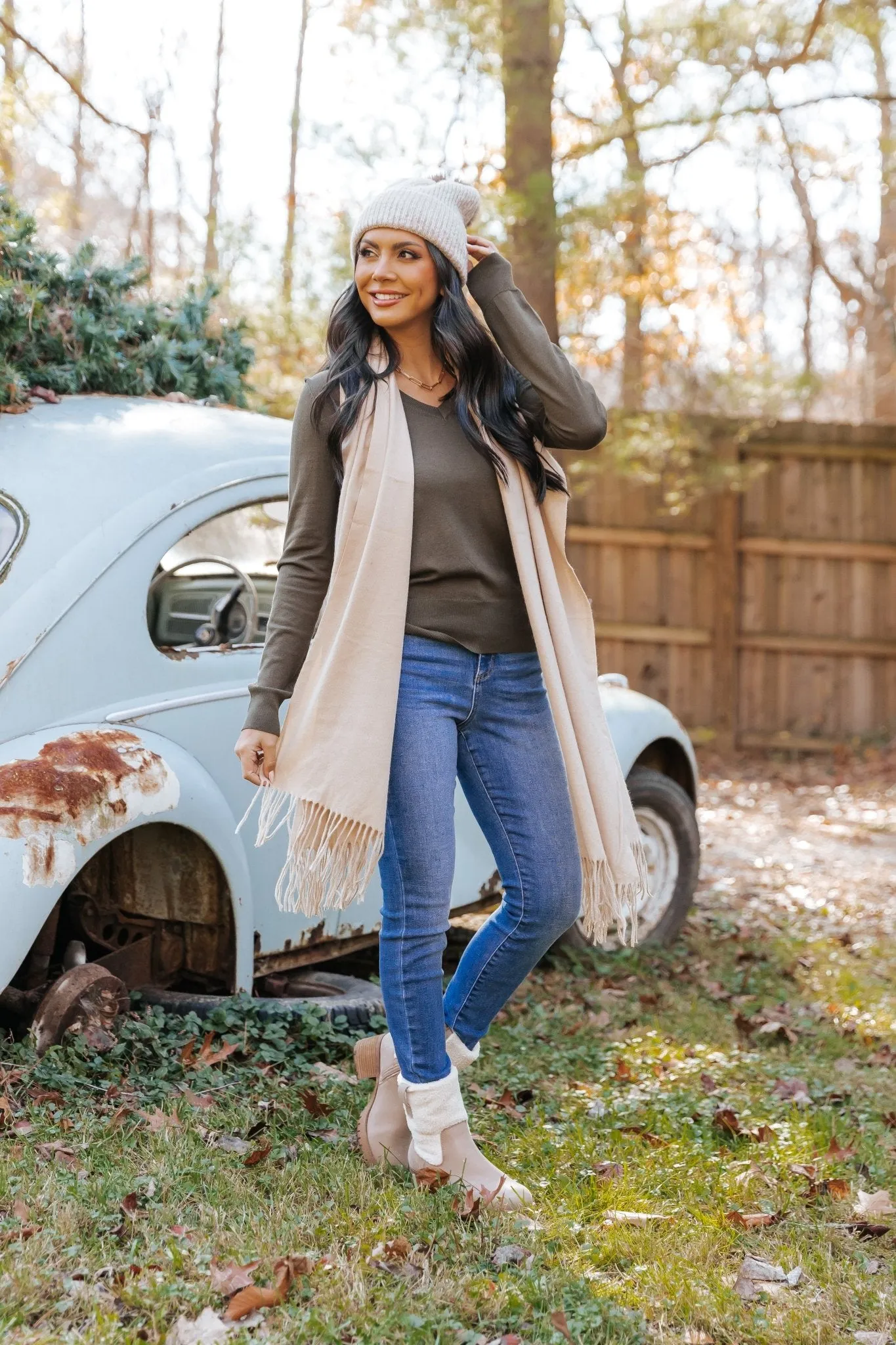 Green Soft V-Neck Sweater