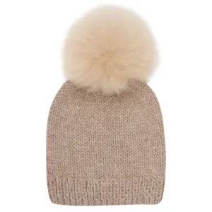 Huttelihut Greige Hat Wool Knit Alpaca Pompom