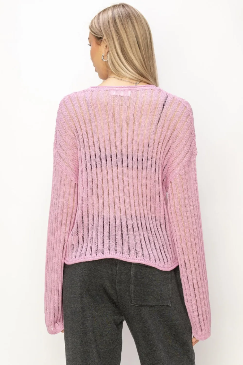 HYFVE Openwork Ribbed Long Sleeve Knit Top