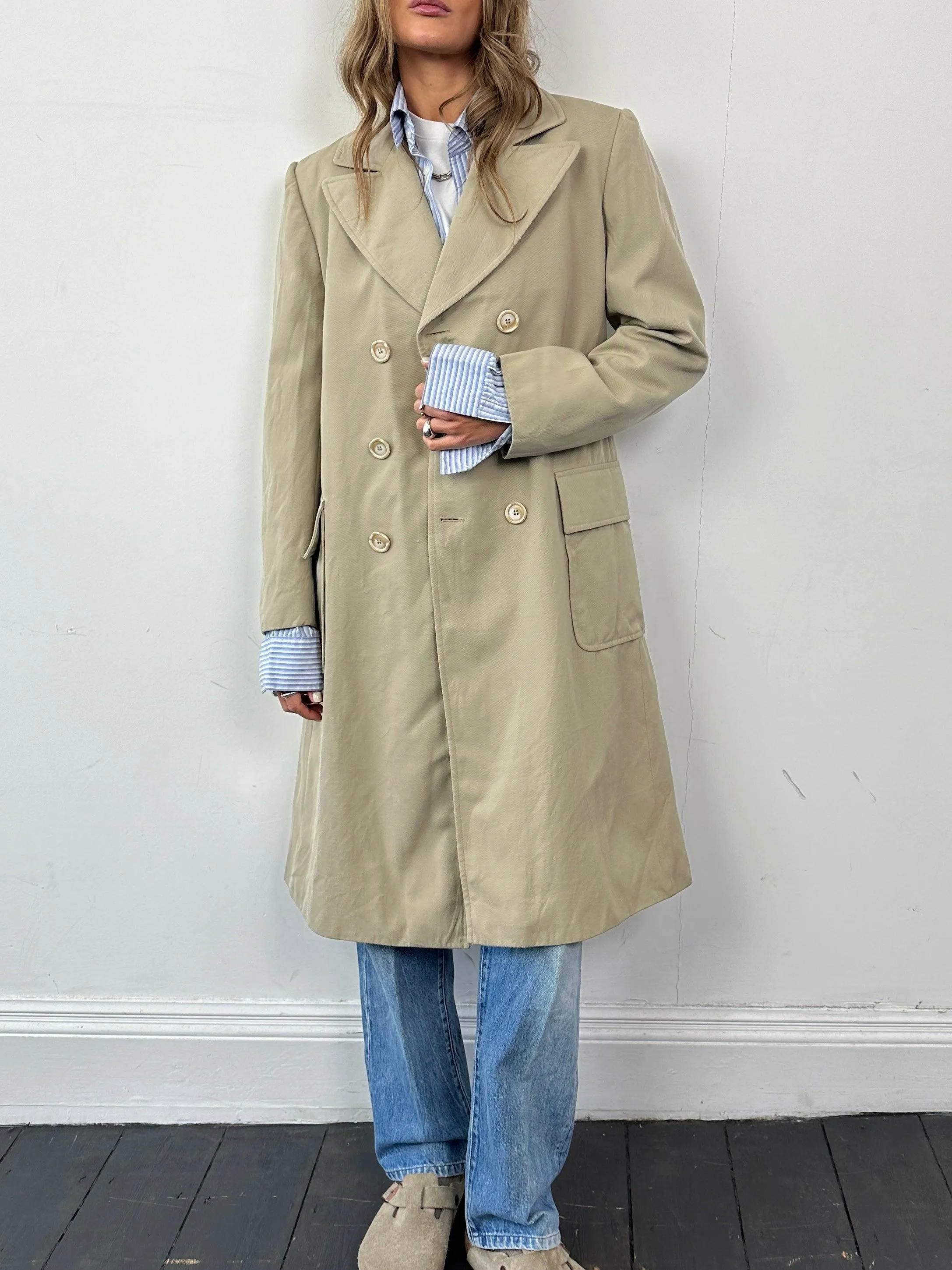 Italian Vintage Pure Wool Double Breasted Trench Coat - S/M