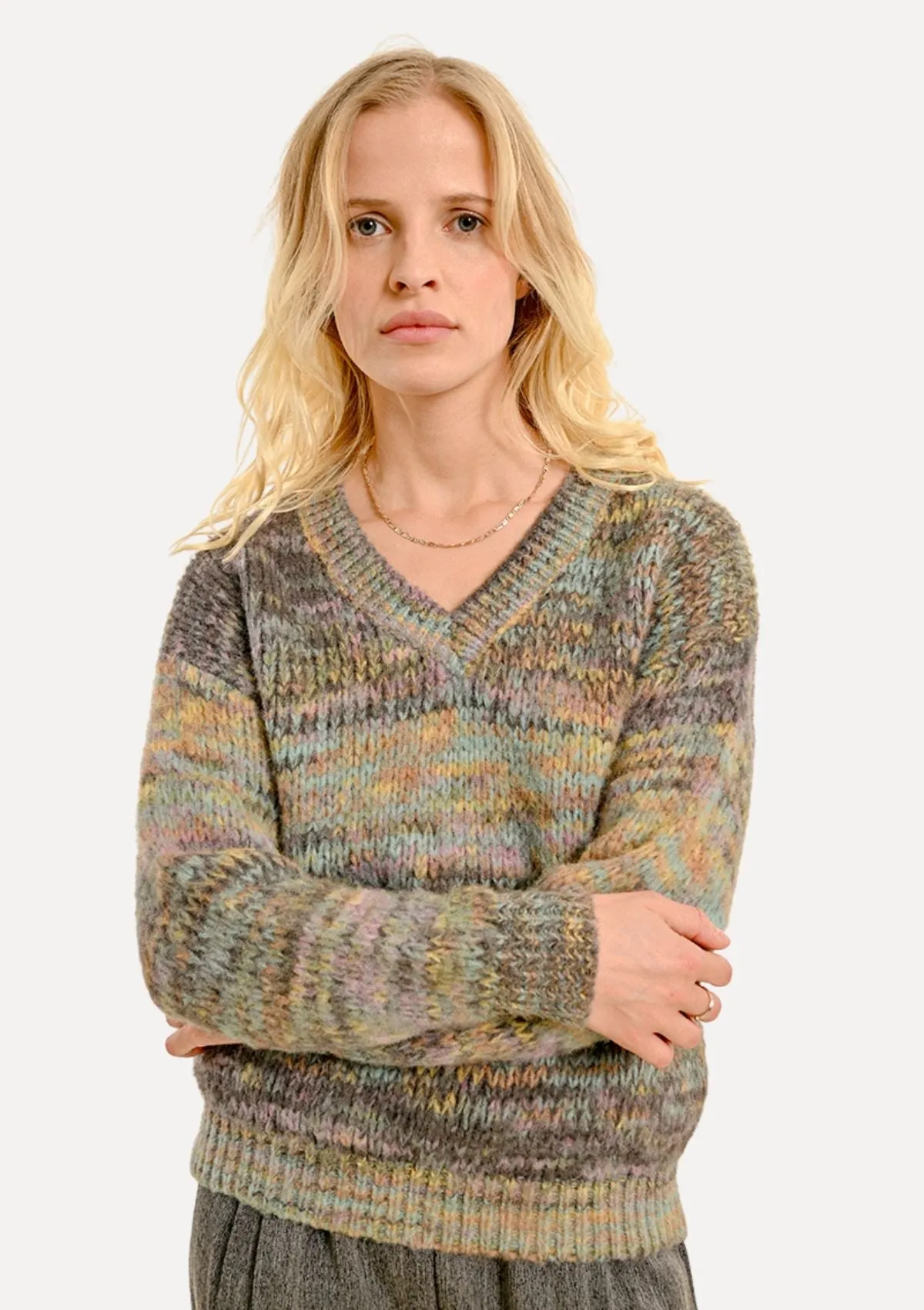 Kallie Multi-Color Stripe Knit Sweater - Grey