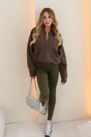 Kayla khaki bomber jacket and legging set