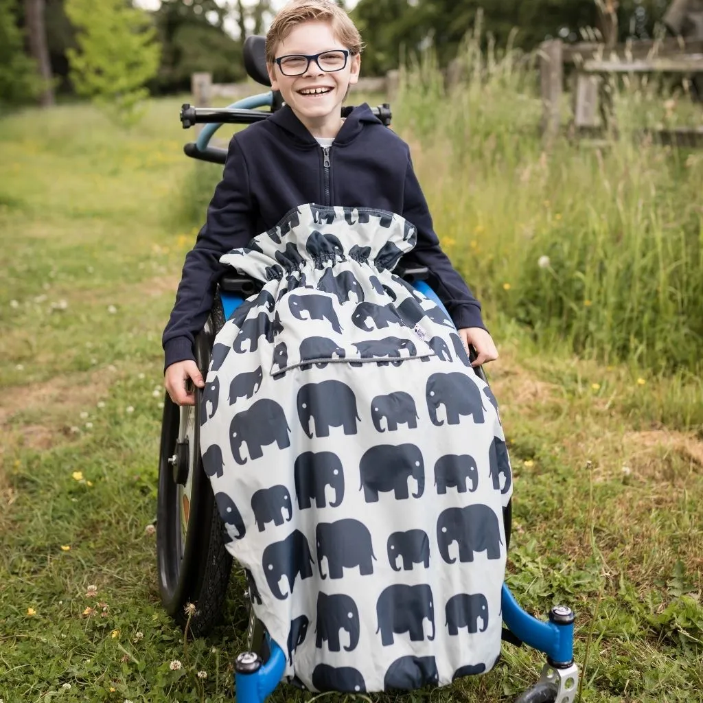 Kids Fleece-Lined Wheelchair Cosy - GREY ELEPHANT