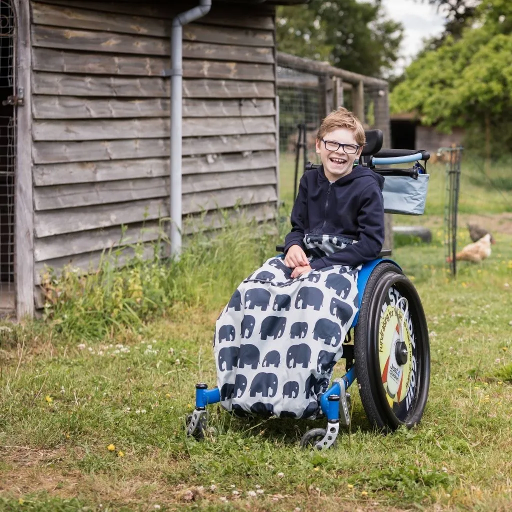 Kids Fleece-Lined Wheelchair Cosy - GREY ELEPHANT