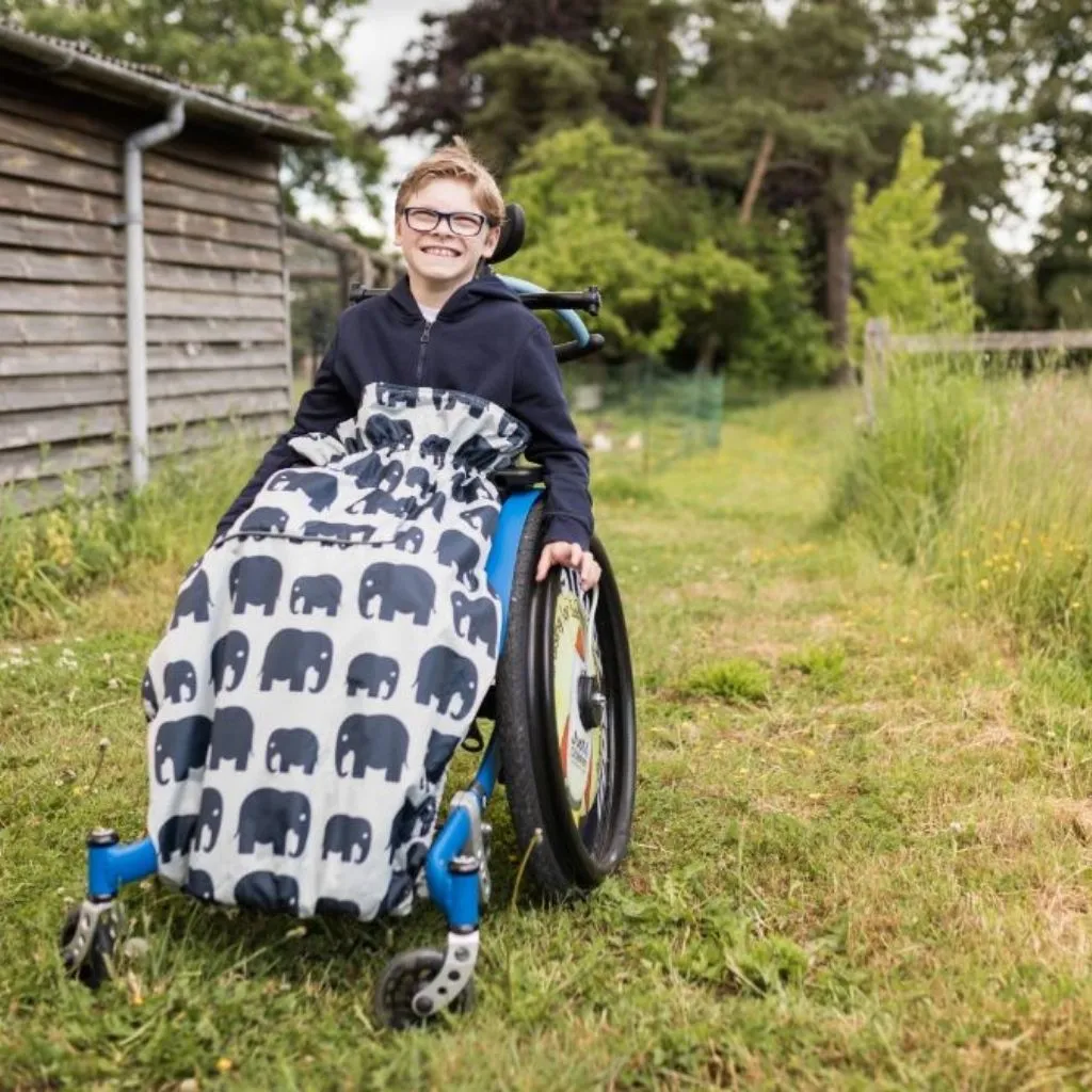 Kids Fleece-Lined Wheelchair Cosy - GREY ELEPHANT