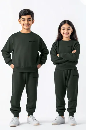 Kids Solid Unisex track suit (Fleece) Dark Cool Green