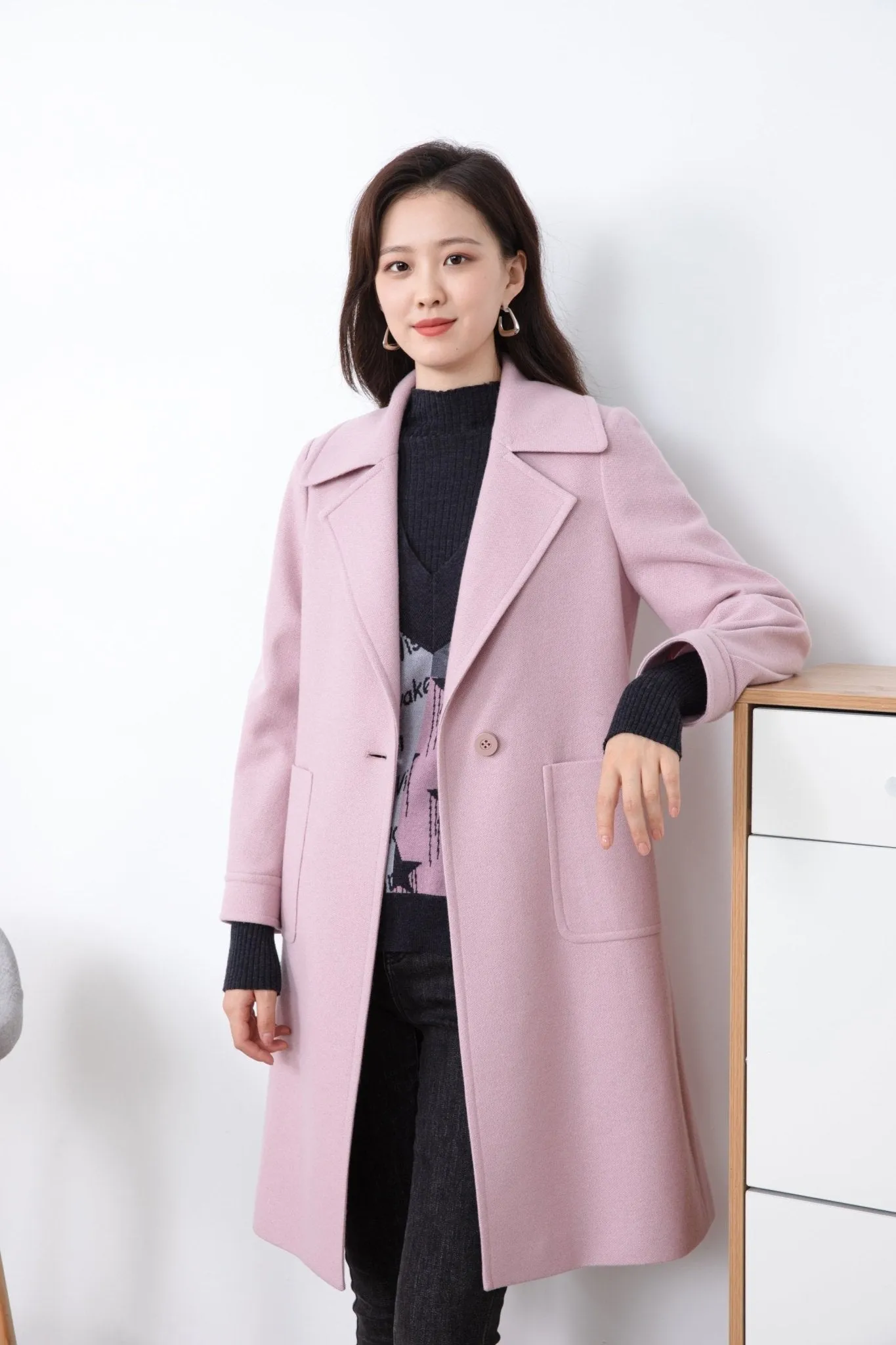 Knitted Wool Pink Overcoats