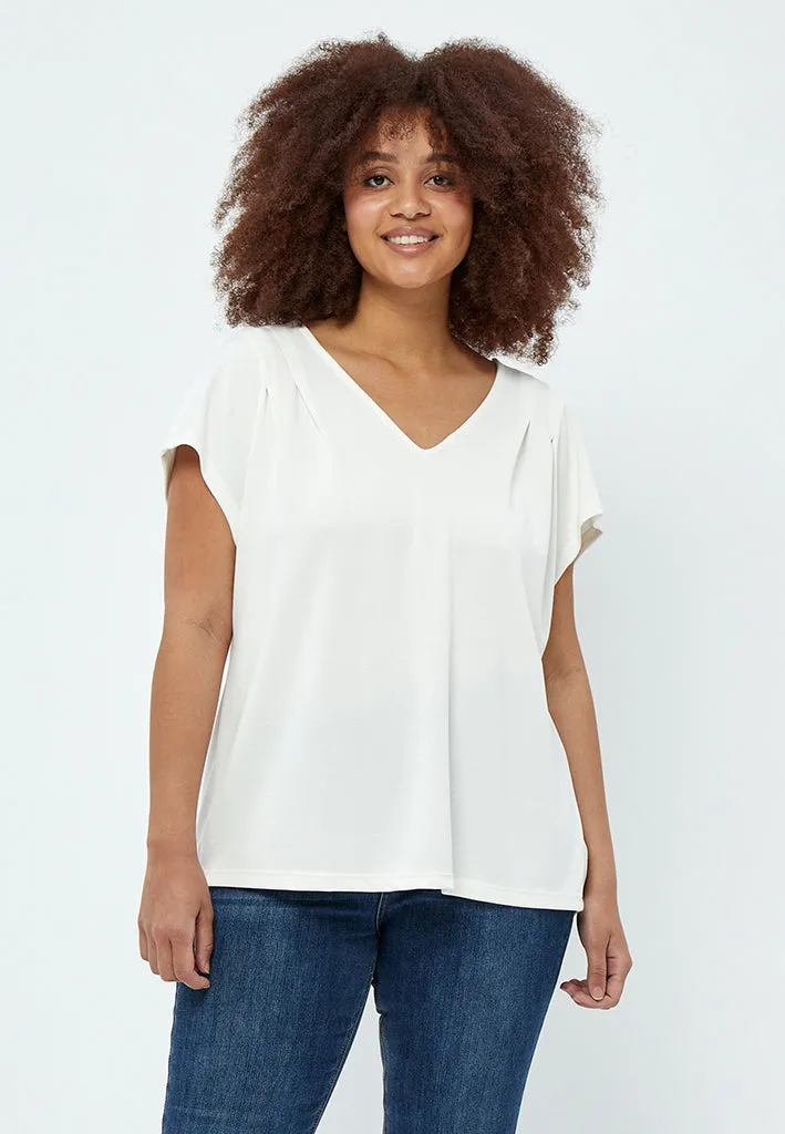 Lana V-Neck Cap Sleeve T-Shirt Curve - Sandshell