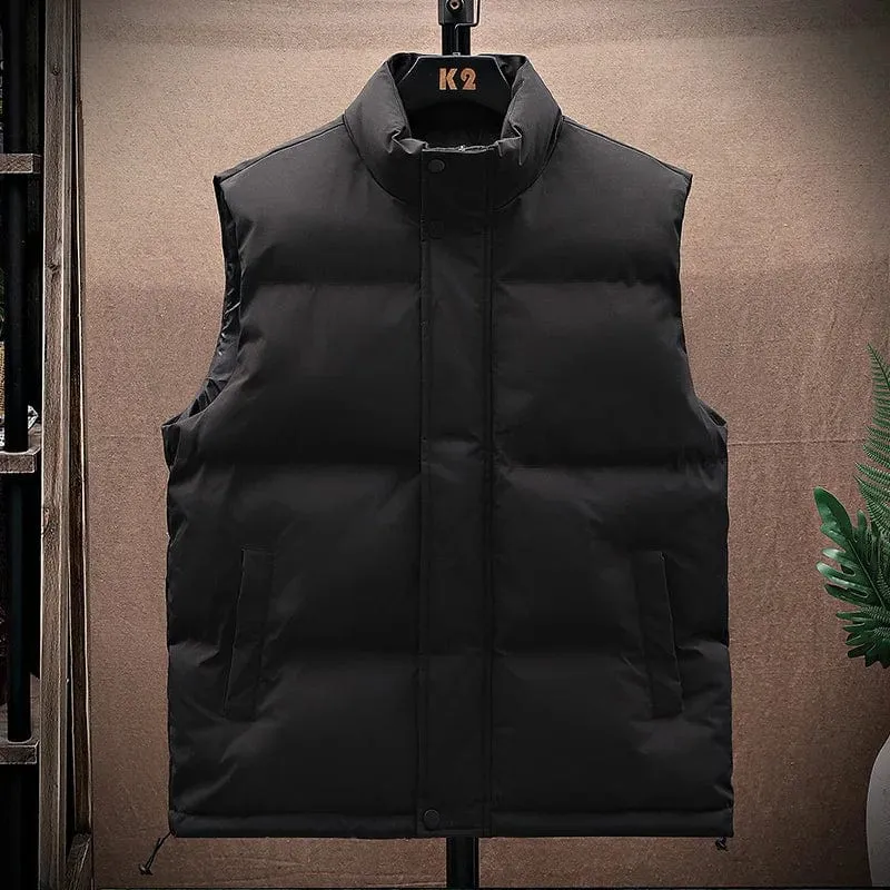 Men's Cotton Puffer Vest Jacket | Sleeveless Solid Color Waistcoat | New Windbreaker Outerwear