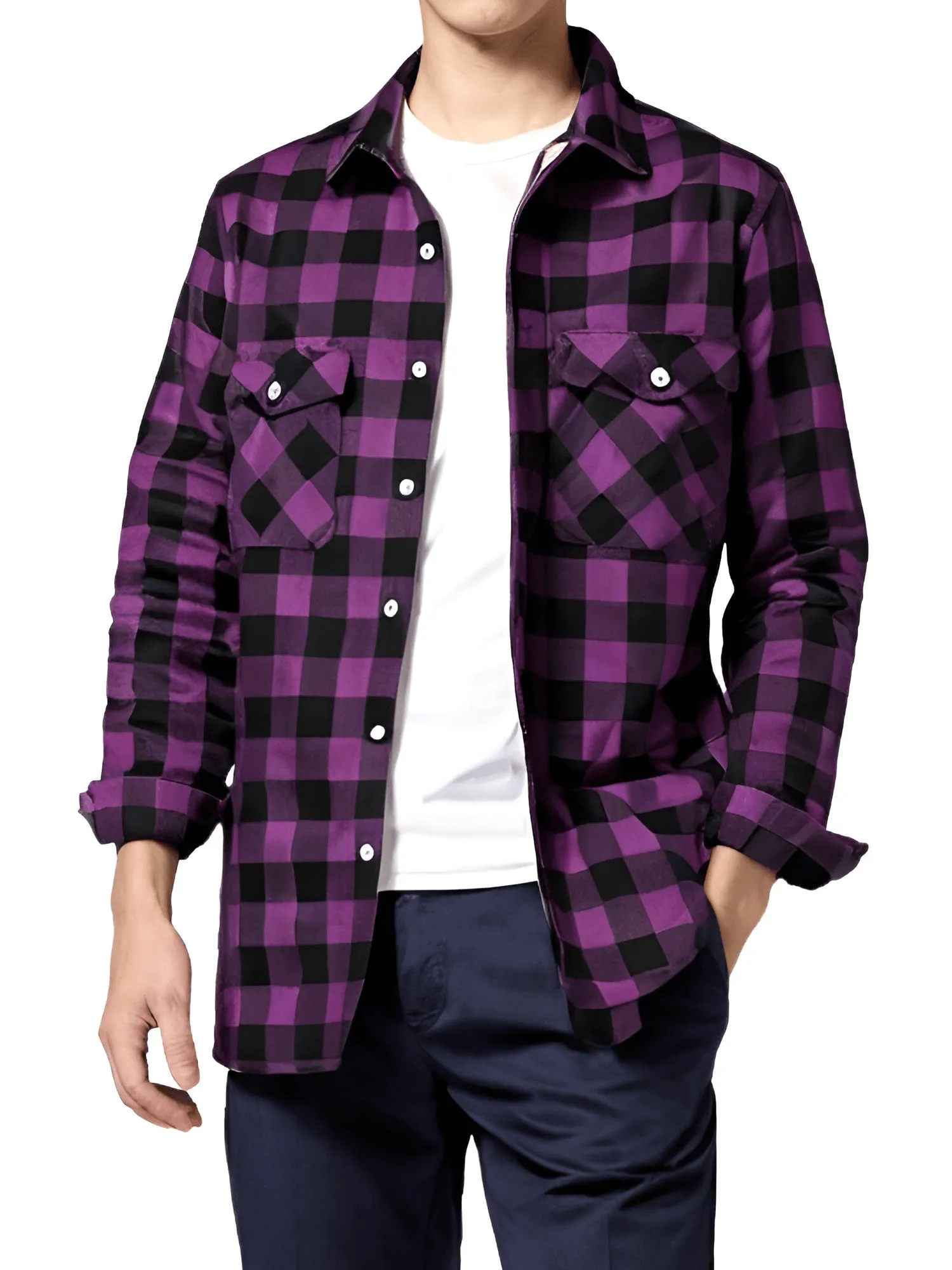 Men's Long Sleeve Plaid Checkered Shirt