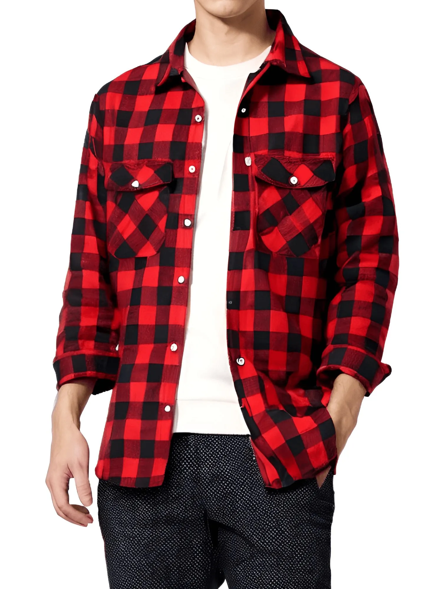 Men's Long Sleeve Plaid Checkered Shirt