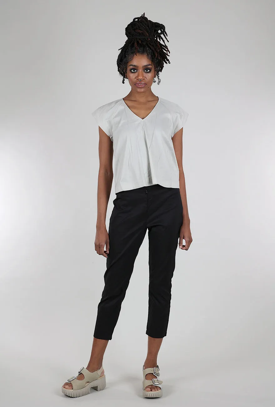 Micropleat Shoulder V-Neck Blouse, Argile