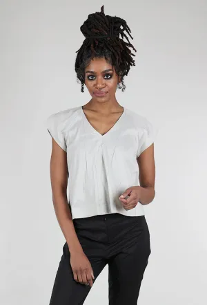 Micropleat Shoulder V-Neck Blouse, Argile