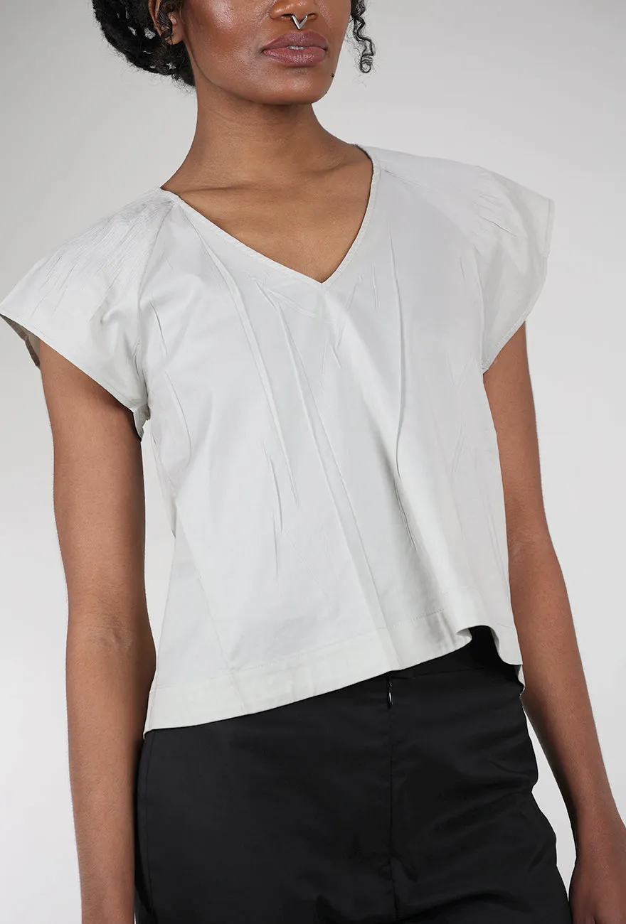 Micropleat Shoulder V-Neck Blouse, Argile