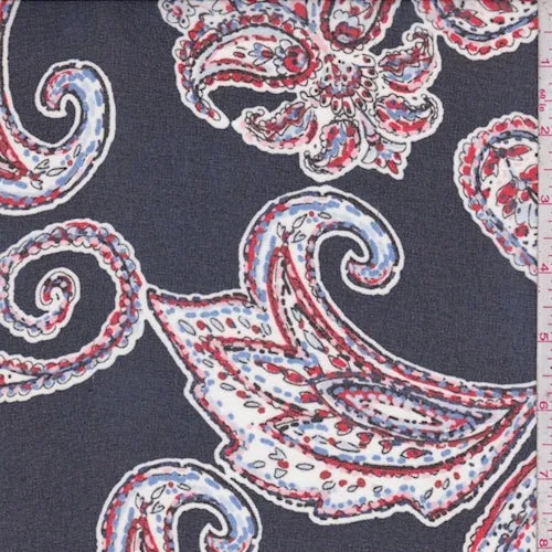 Navy Paisley Crepe Georgette Fabric