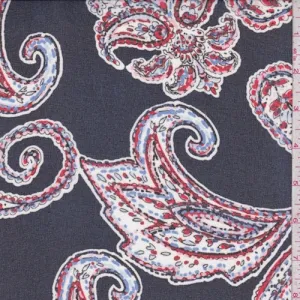 Navy Paisley Crepe Georgette Fabric