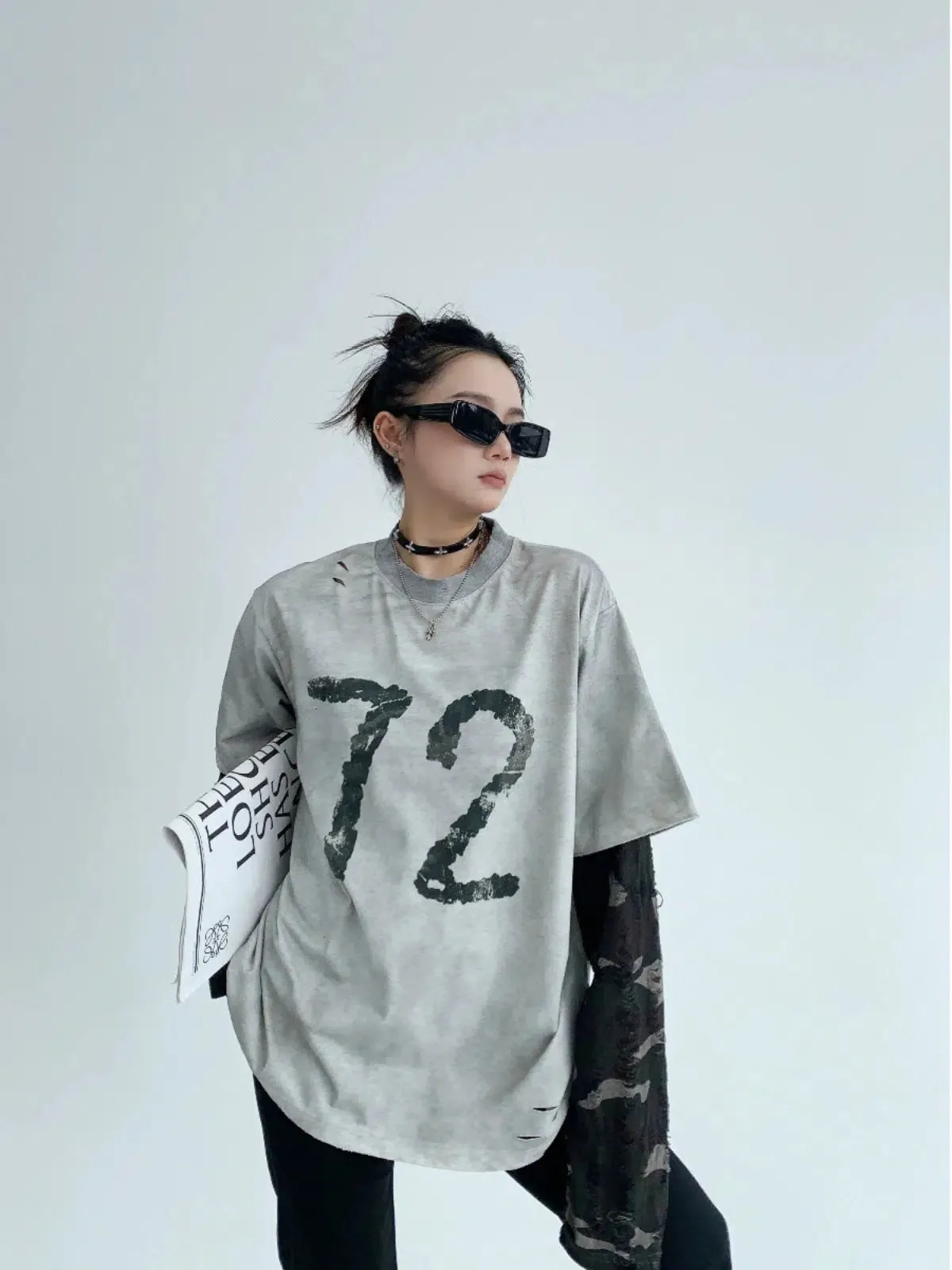 Number Print Graphic Oversized Turtleneck