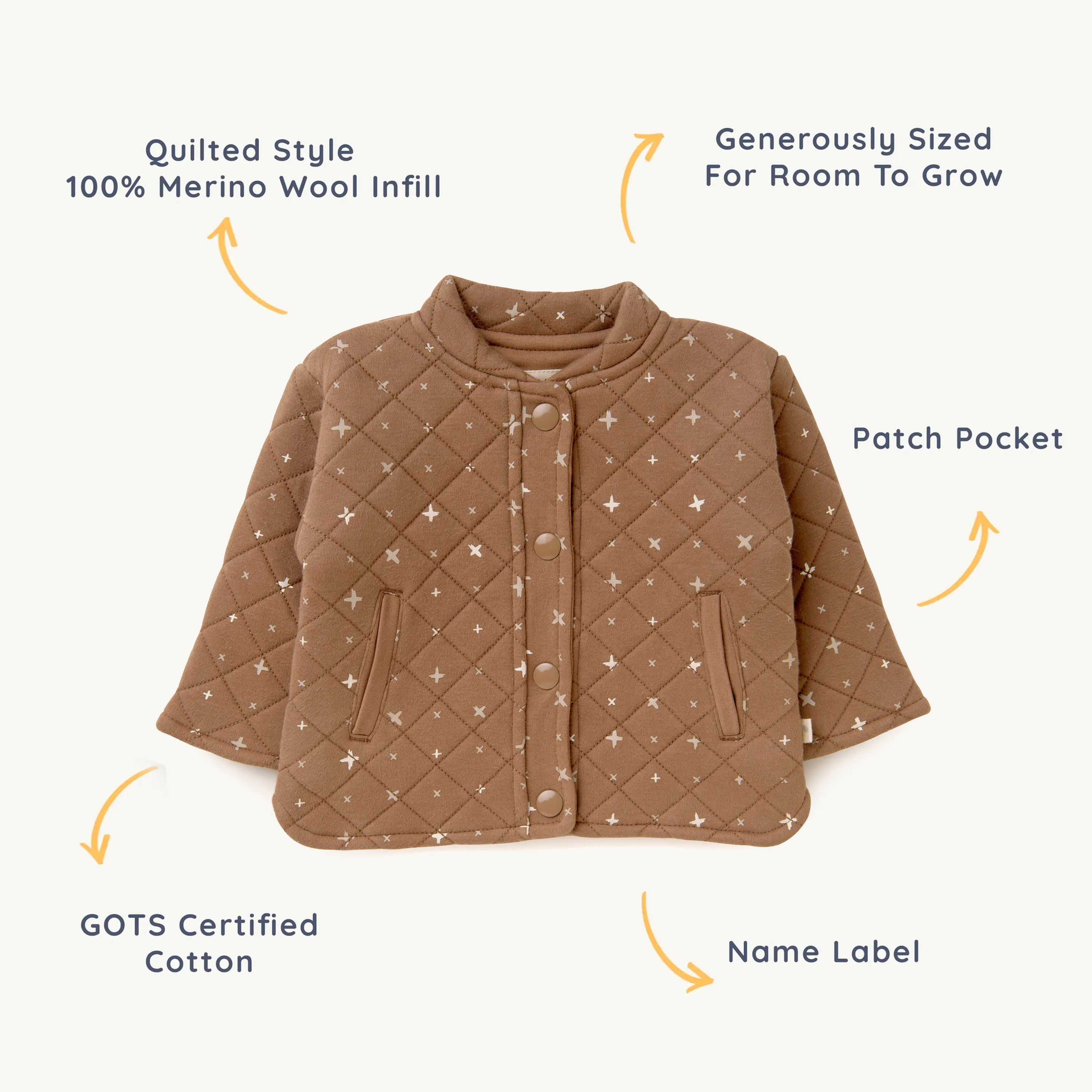 Organic Kids Merino Wool Buttoned Jacket - Sparkle